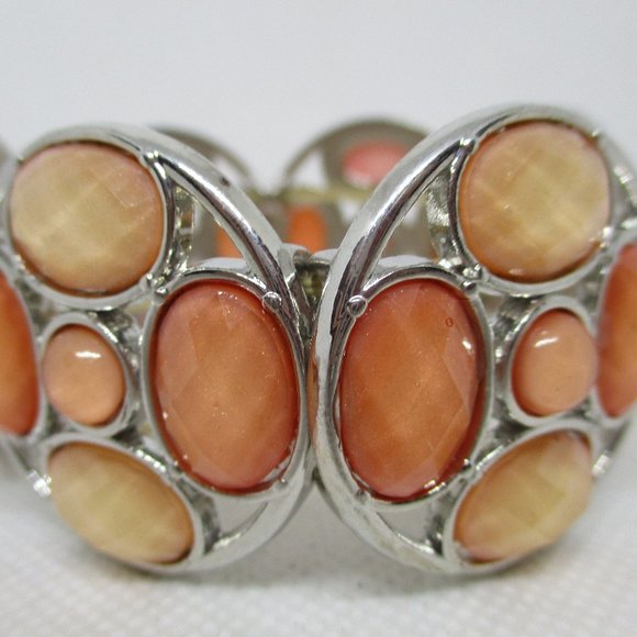 Cato Oval Round Pearch Orange Faceted Cabochon Bracelet Faceted Plastic Cabochon - Picture 8 of 10
